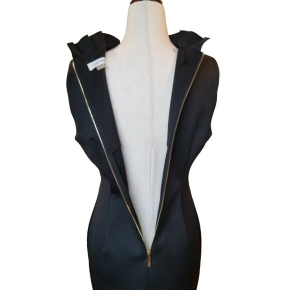 Calvin Klein Sleeveless Dress Black Blouse Size 8 Ruffle Collar Zipper Exposed - Picture 7 of 14